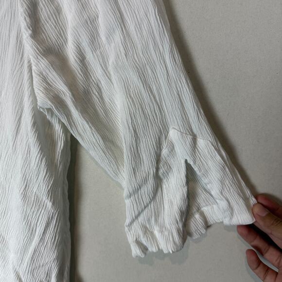 Catherines Blouse Womens 1X White Rayan Embroidered 3/4 Sleeve V-Neck Pullover - Picture 8 of 11